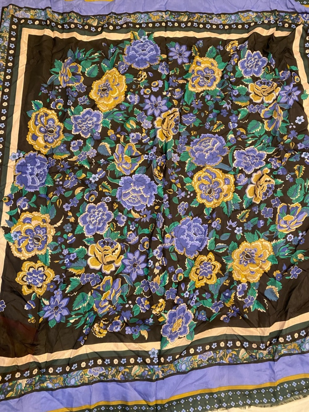 Ann Taylor modal silk Floral & Geometric Pattern Scarf in Blue, Green, Yellow